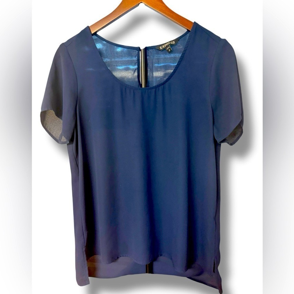 Express Blue Short Sleeve Blouse Sz M EUC